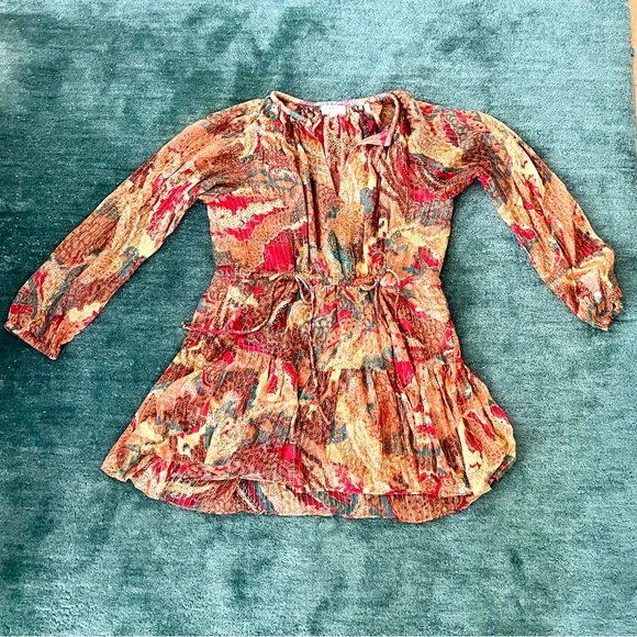 A.L.C. Red Mix Floral V-Neck Long Sleeve Mini Dress size 8 - Picture 3 of 7